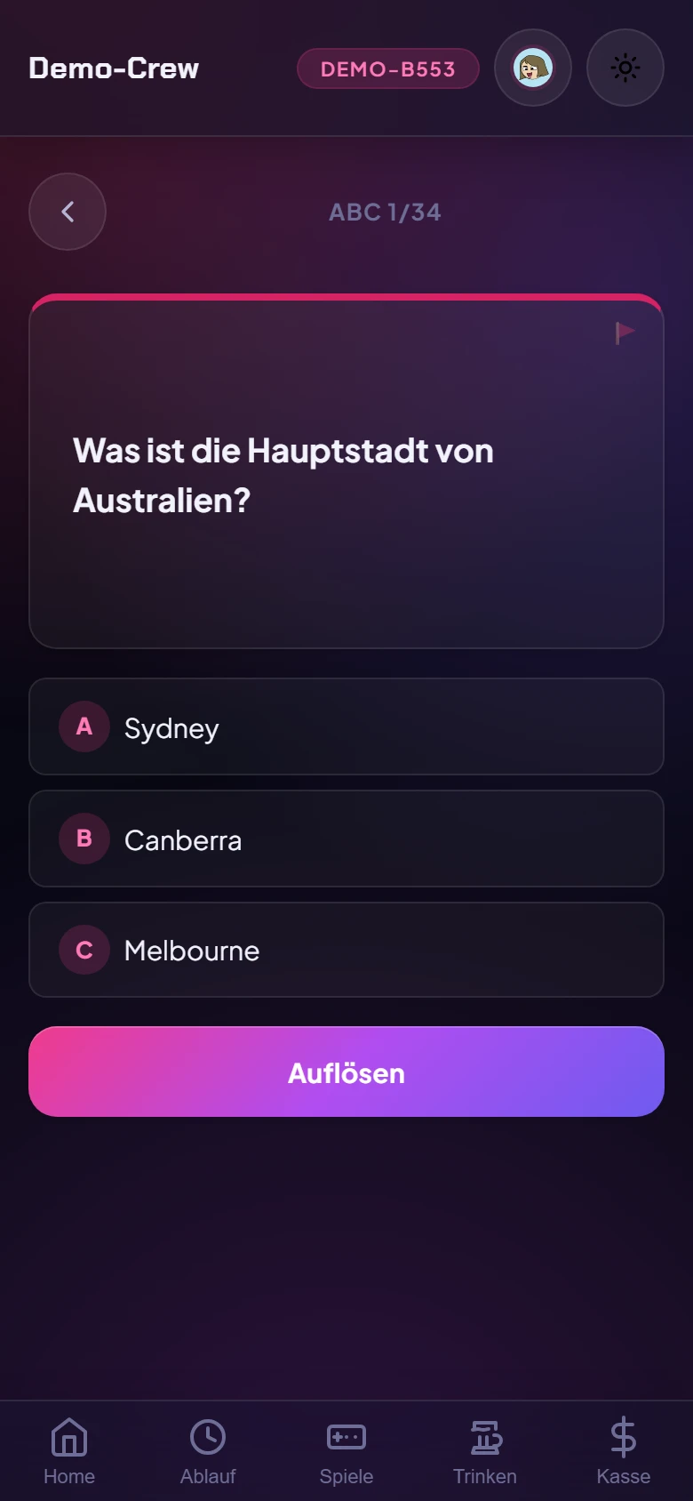 ABC-Quiz und Mini-Games in der JGA Revolution App