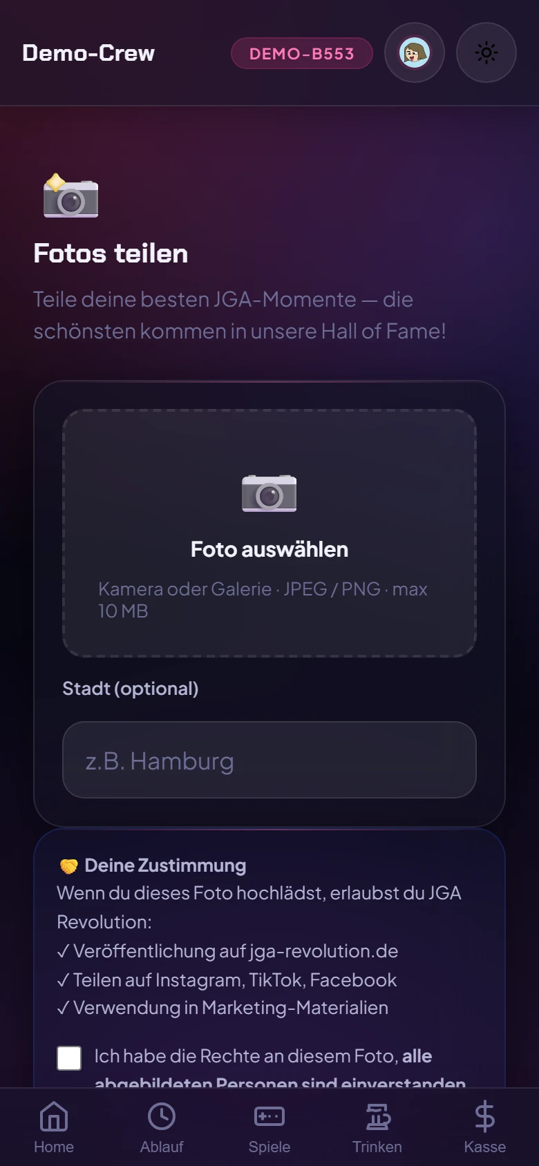 Fotos aus der App einreichen