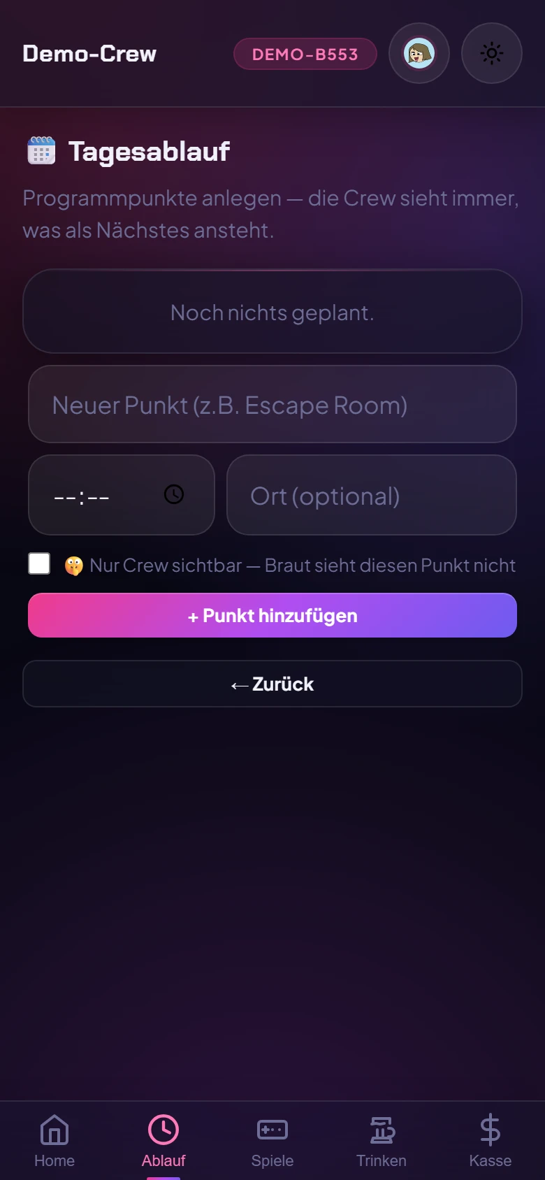 Tagesablauf mit Stationen