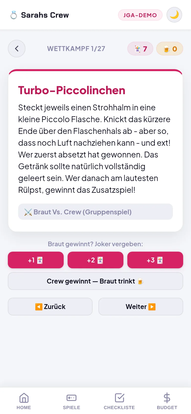 Schlag die Crew in der App – Team Braut